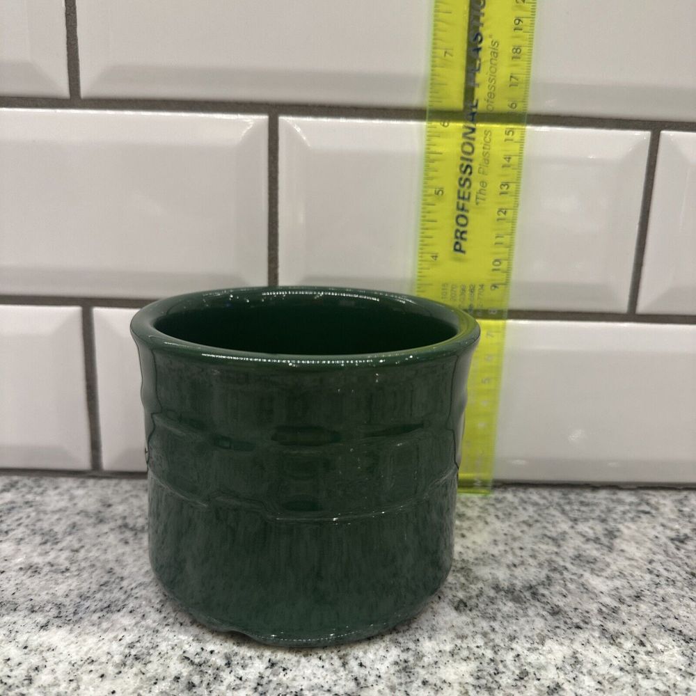 Longaberger Pottery Green Woven Traditions 1-Pint Crock 3 1/2 x 4 1/2" Country
